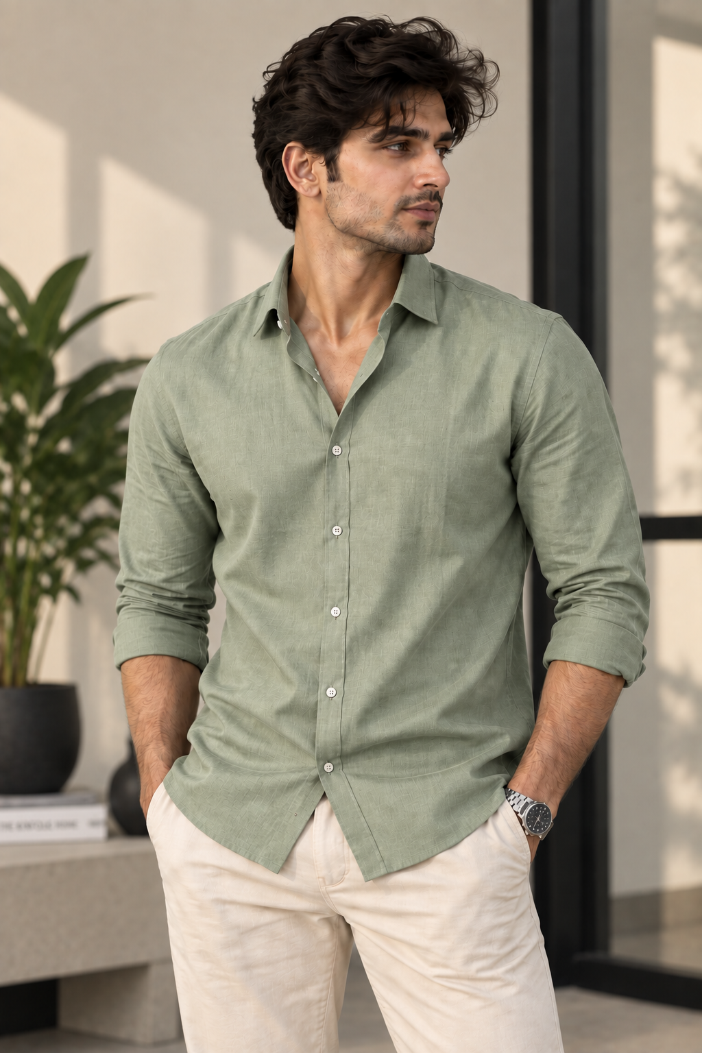 Men's Casual Shirt Olive Green