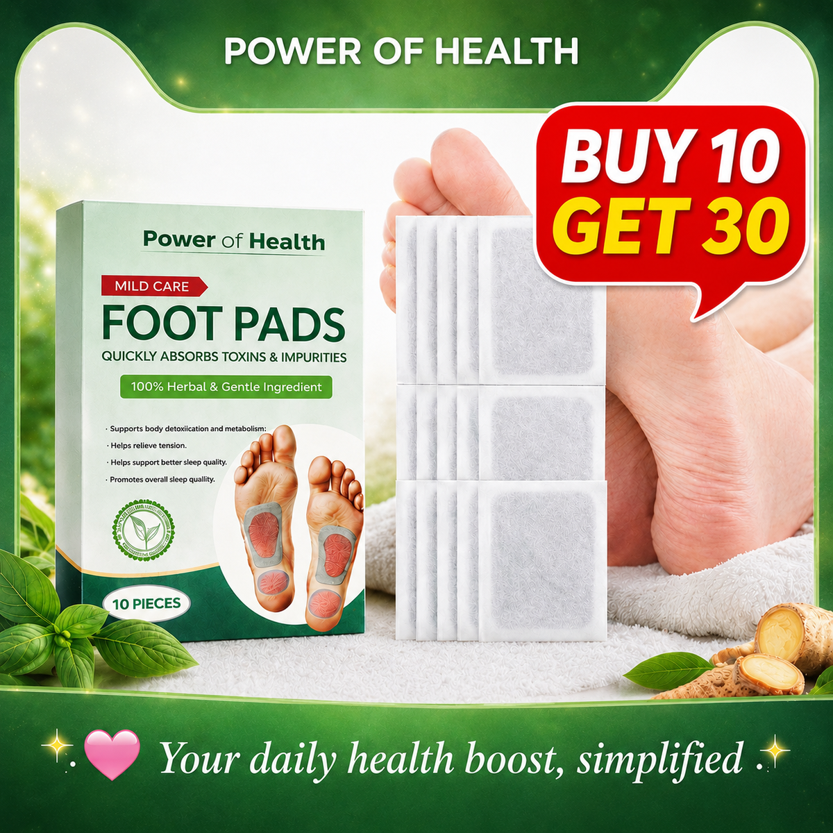 100% 🥉 Pure Sole Herbal & Gentle Ingredient Detox Foot Pads -599